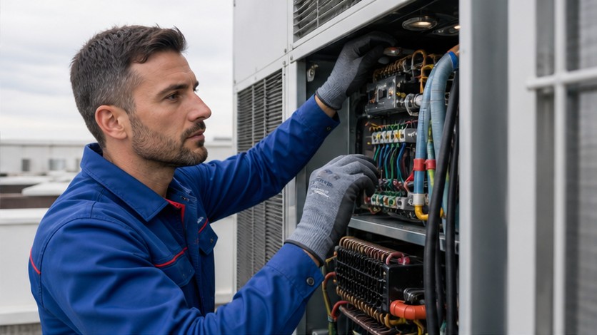 Técnico de Global Services en instalación de climatización